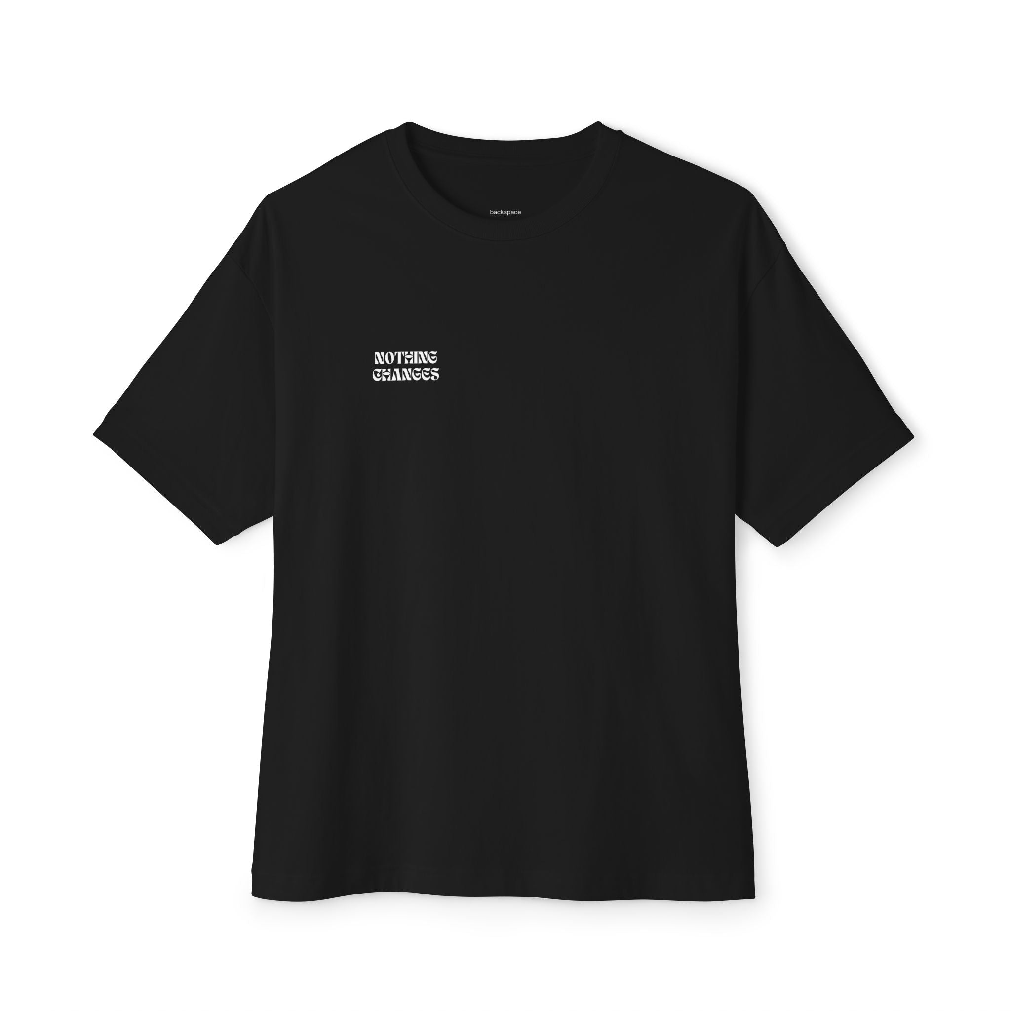 Boxy Tee — Ornate Heart Back Graphic with "Nothing Changes" Chest Text
