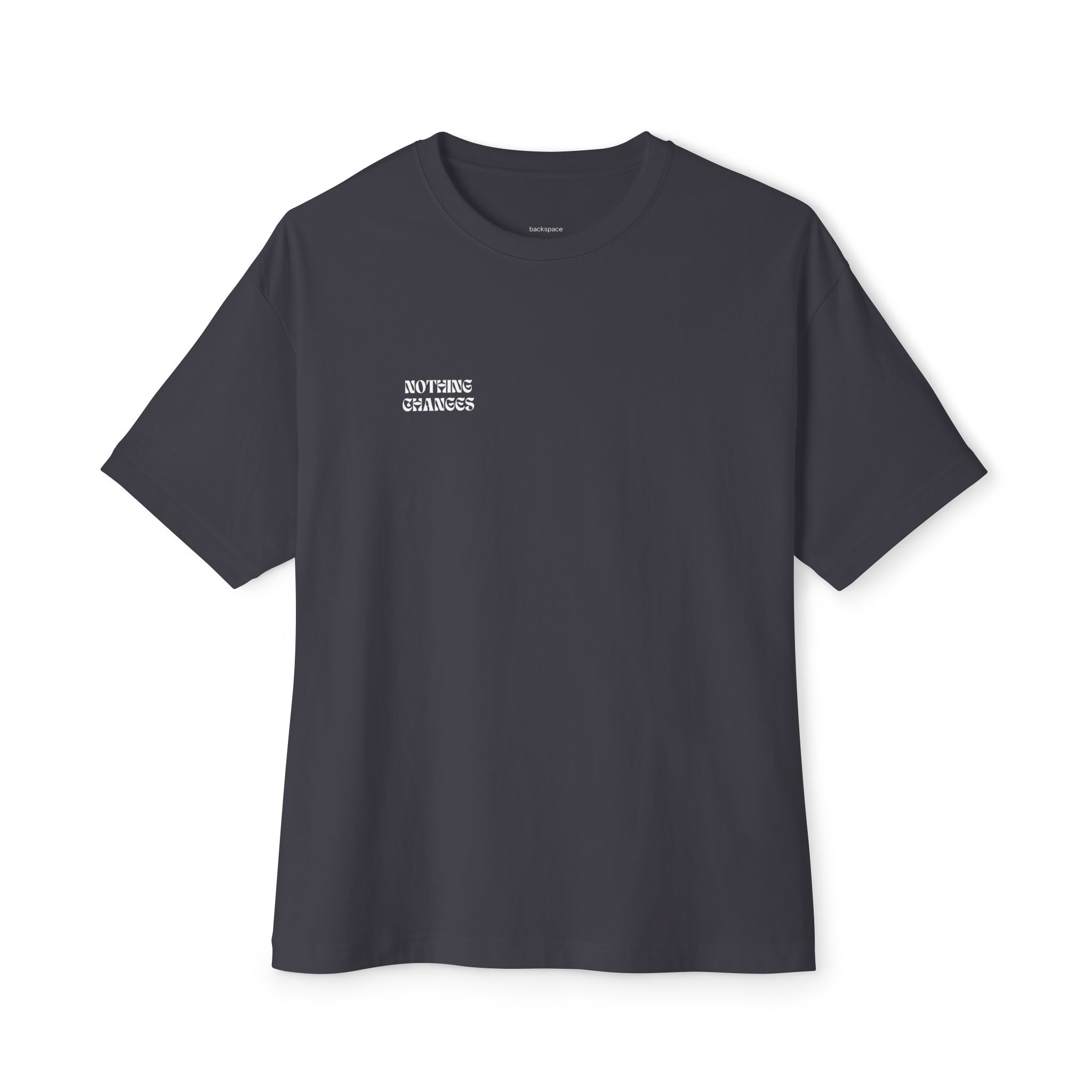 Boxy Tee — Ornate Heart Back Graphic with "Nothing Changes" Chest Text
