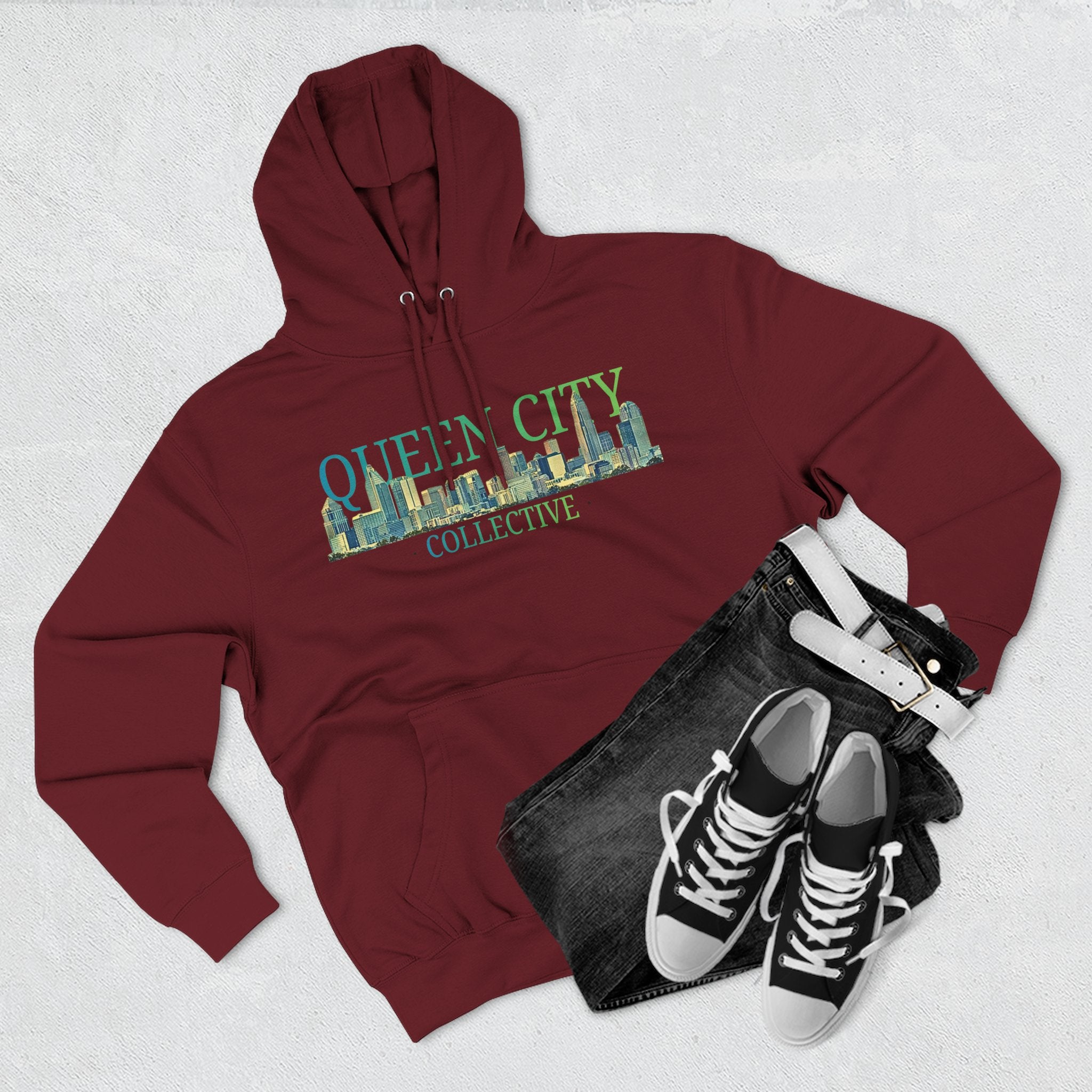 Queen City Collective Hoodie — Skyline Graphic Fleece Pullover