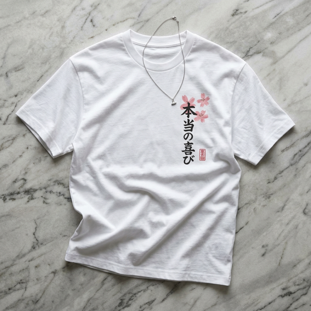 Sunset Peak Oversized Tee — Japanese Cherry Blossom & Mountain Silhouette