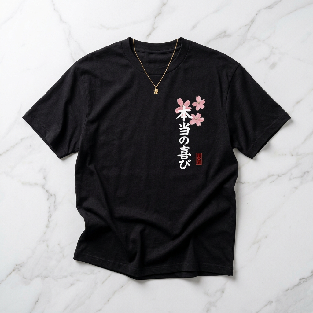 Sunset Peak Oversized Tee — Japanese Cherry Blossom & Mountain Silhouette