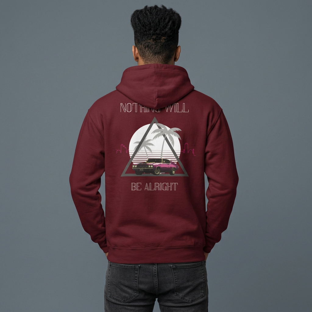 Nothing Will Be Alright Hoodie — Retro Sunset Palm Beach Graphic