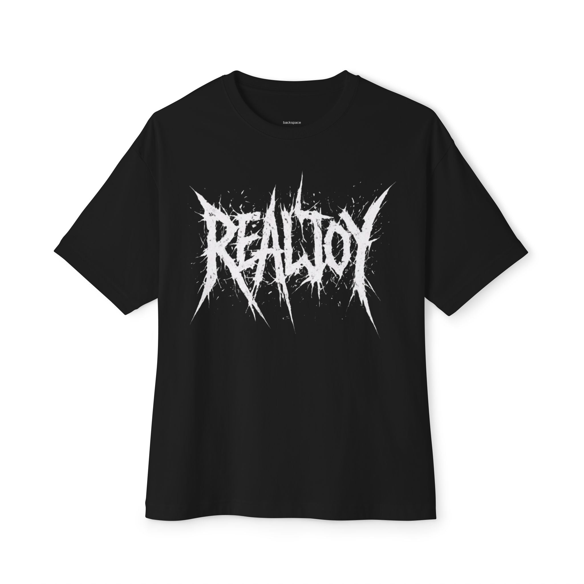 REALJOY Graphic Tee — Distressed Metal Band Logo Boxy Shirt