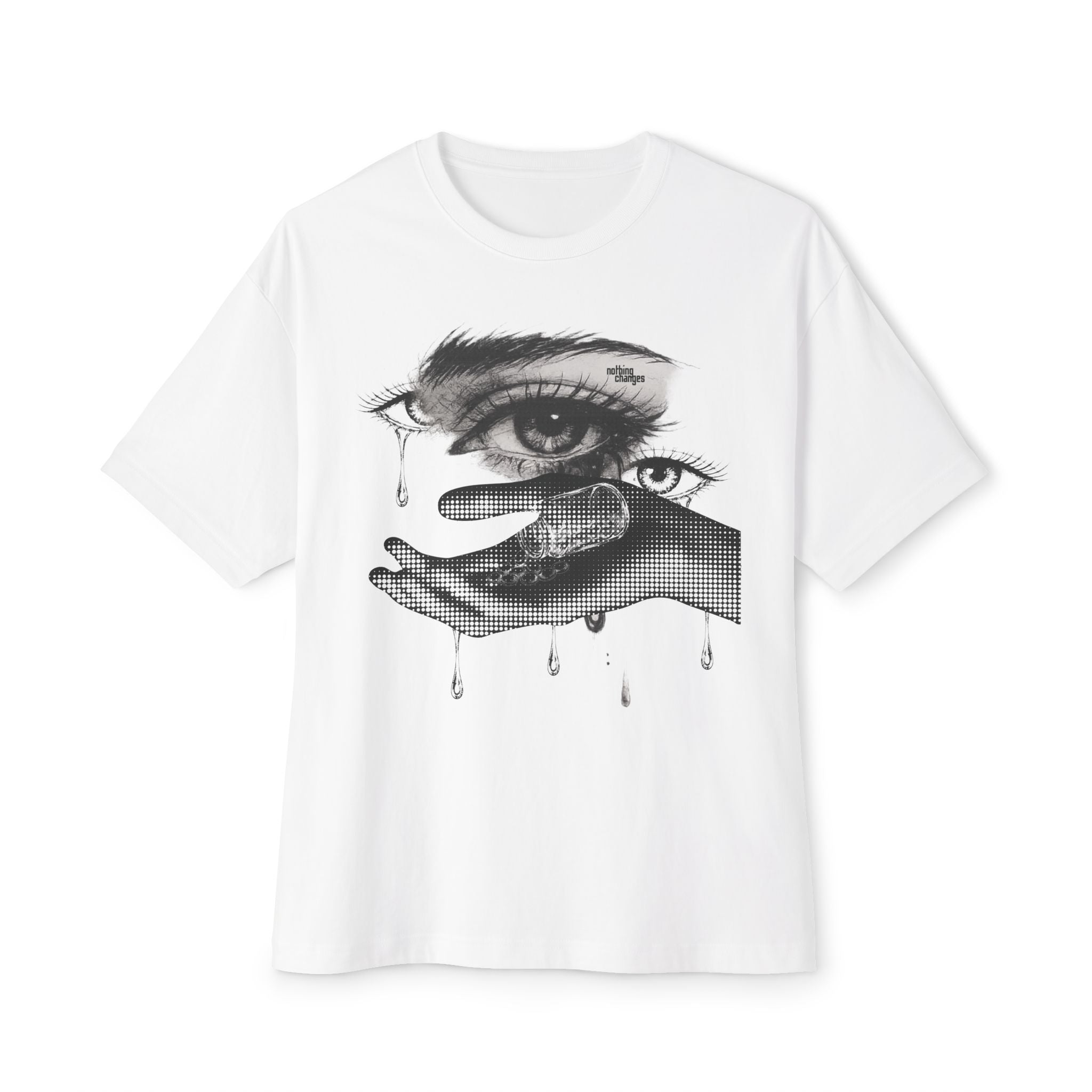 Dripping Eye Graphic Tee — Surreal Tear-Hand Art Unisex T-Shirt